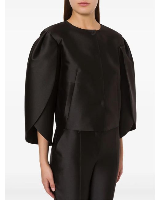 Alberta Ferretti Black Petal-Sleeve Mikado Jacket