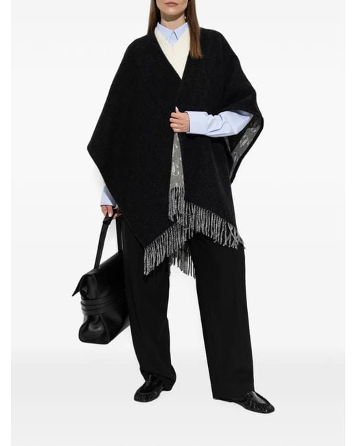 Jimmy Choo Black Monogram-Pattern Fringed Poncho