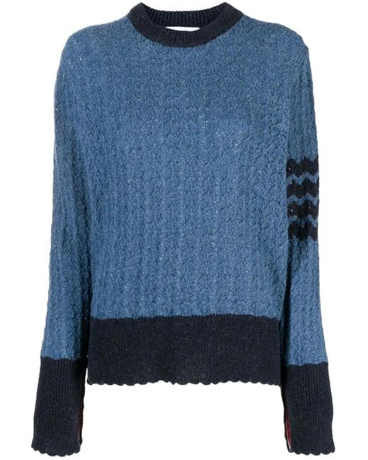 Thom Browne Blue Cable-Knit Pointelle Stitch Jumper
