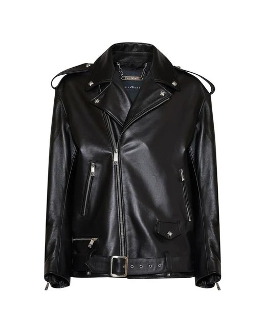 John Richmond Black Studded Leather Jacket for men