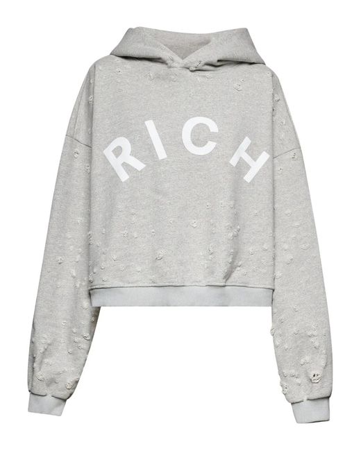 John Richmond Gray Logo-Detail Distressed Hoodie