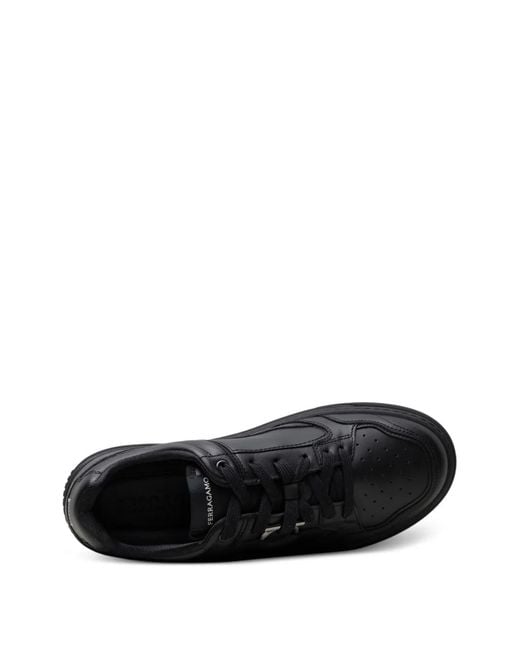 Ferragamo Black Gancini-Detail Leather Sneakers for men