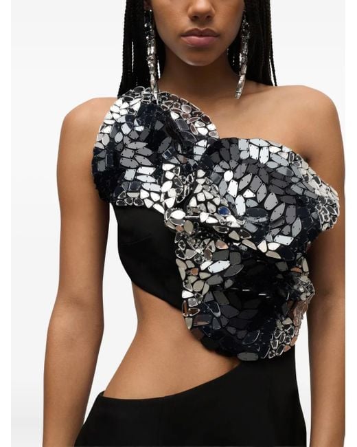 Area Black Embroidered Cut-Out Mini Dress