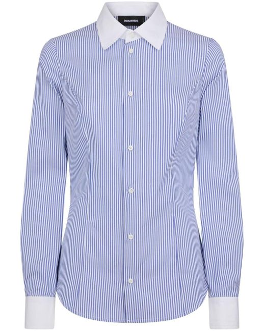DSquared² Blue Contrast-collar Striped Cotton Shirt