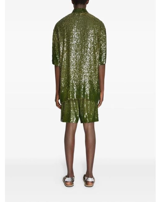 メンズ Dries Van Noten スパンコール ショートスリーブシャツ Green