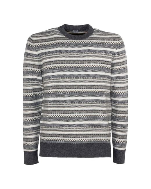 Eleventy Gray Jacquard-Knit Striped Sweater for men