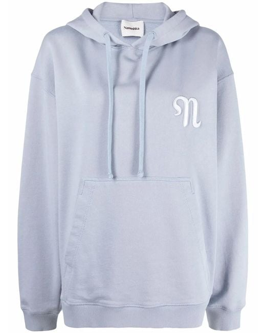 Nanushka Blue Logo-Embroidered Oversize Hoodie