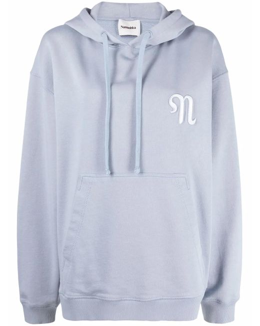 Nanushka Blue Logo-Embroidered Oversize Hoodie