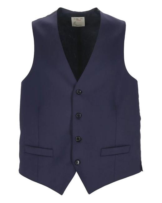 L.b.m. 1911 Blue Button V-Neck Waistcoats for men