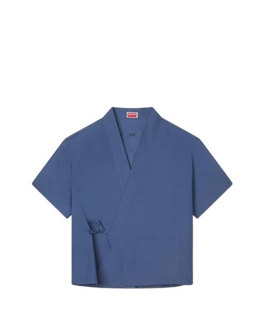 KENZO Blue Wrap-Front Short-Sleeve Shirt for men