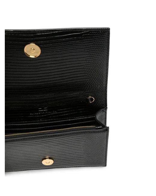 Elisabetta Franchi Black Lizard-Effect Logo-Plaque Mini Crossbody Bag