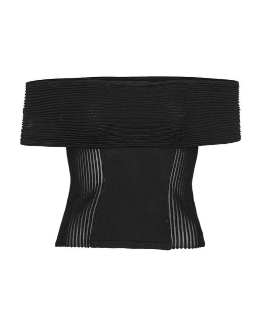 ROTATE BIRGER CHRISTENSEN Black Knitted Off-Shoulder Top
