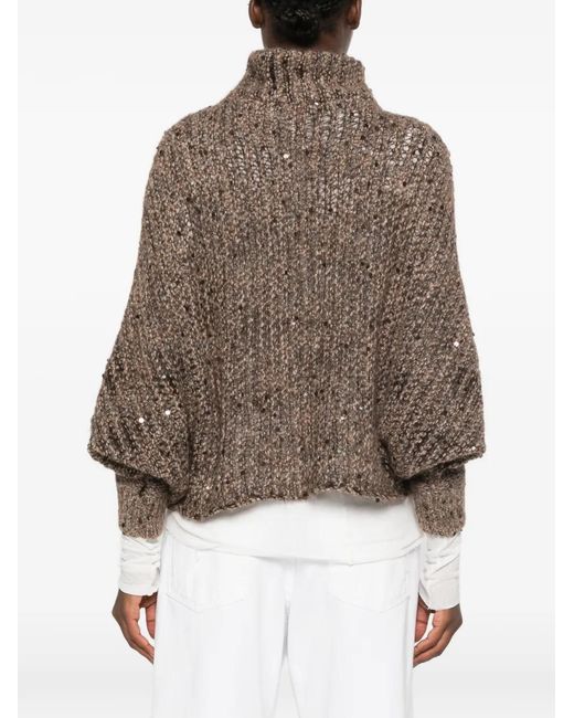 Panicale Brown Sequin-Embellished Roll-Neck Sweater