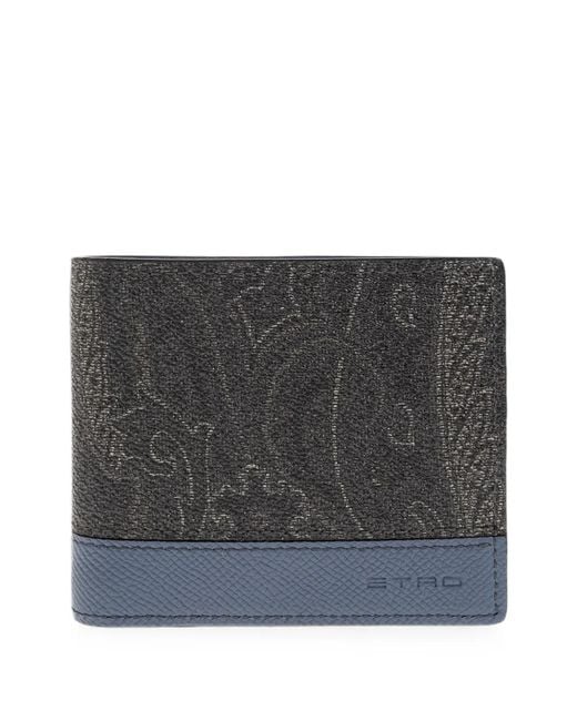 Etro Gray Paisley-Print Leather Wallet for men