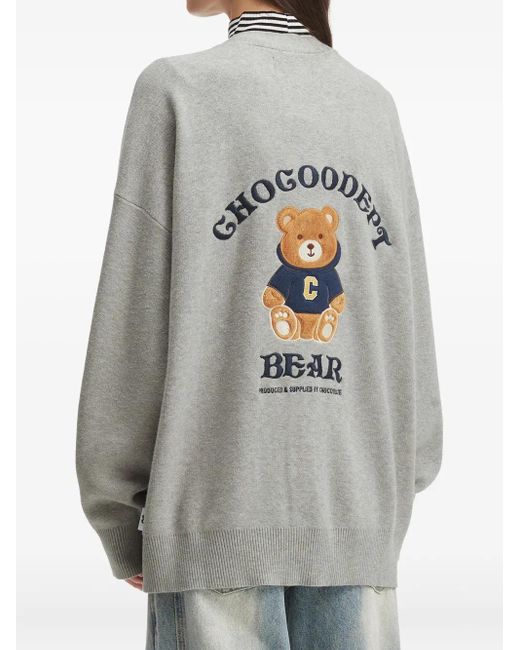 Chocoolate Vest Met Geborduurde Teddybeer in het Gray