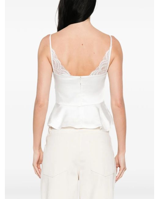 Self-Portrait White Satin Lace Top
