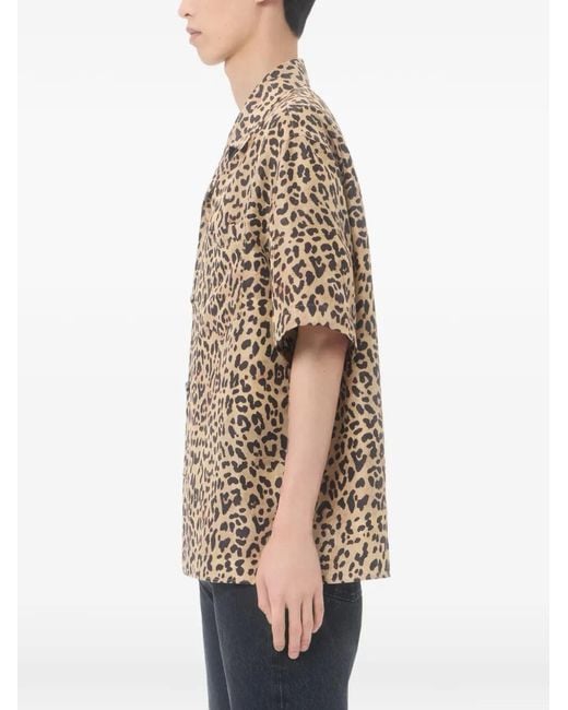 Valentino Garavani Natural Habotai Silk Bowling Shirt With Fauve Eclat Animalier Print for men