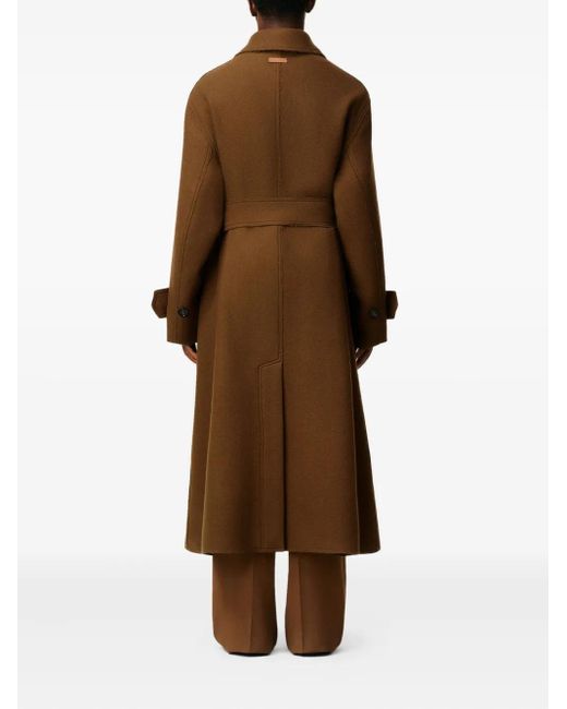 AMI Brown Belted Wool Trench Coat