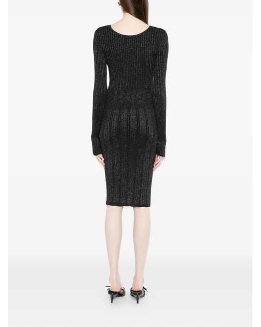 Versace Black Button Ribbed Dress