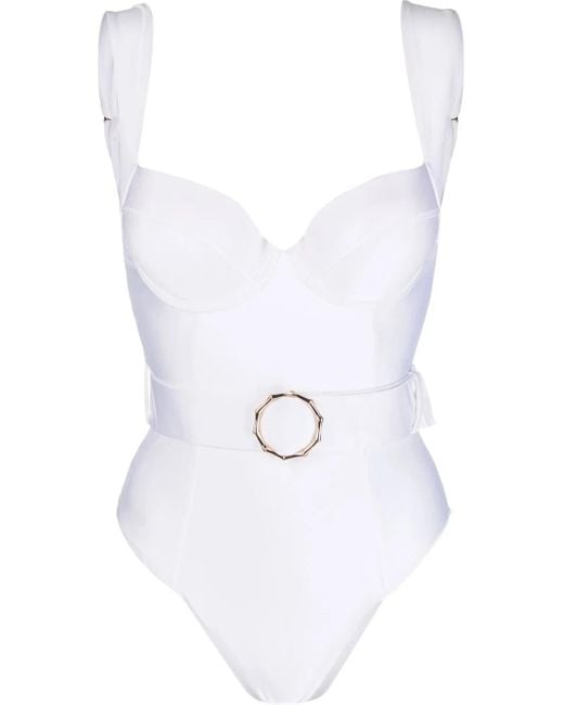 Noire Swimwear White Belt-Detail Swimsuit