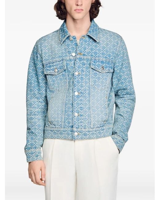 Sandro Blue Square Cross Denim Jacket for men