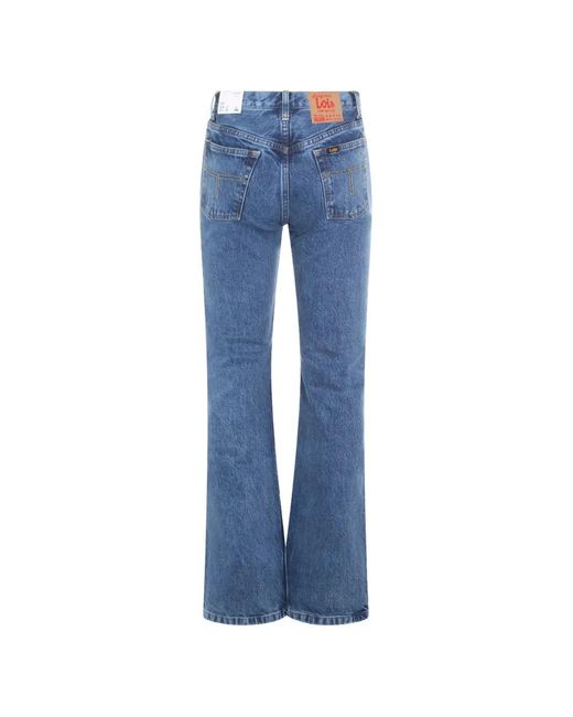 Lois Blue Logo-Patch Flared Jeans
