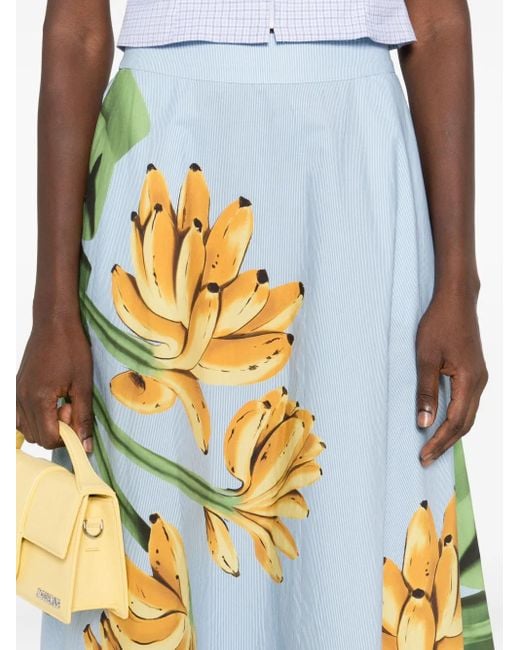 Farm Rio Katoenen Midi-Rok Met Banaanprint in het White