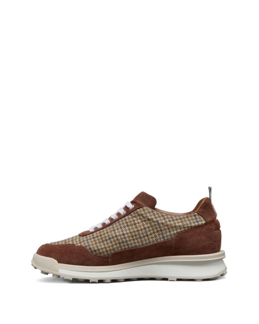 Thom Browne Brown Gunclub-Check Cheviot Tweed Alumni Sneakers for men