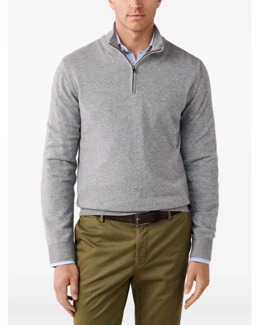 Hackett Gray Quarter-Zip Elbow-Patch Sweater for men