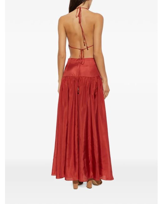 Zimmermann Red Indra Plunge-Neckline Cut-Out Maxi Dress