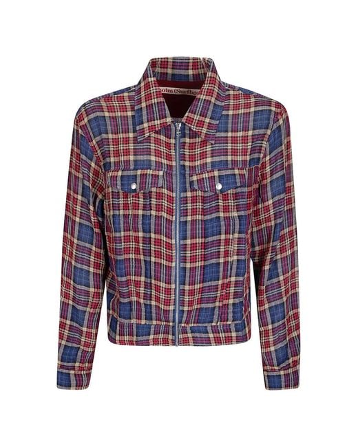 Stockholm Surfboard Club Blue Zipped Checked Shirt Jacket for men