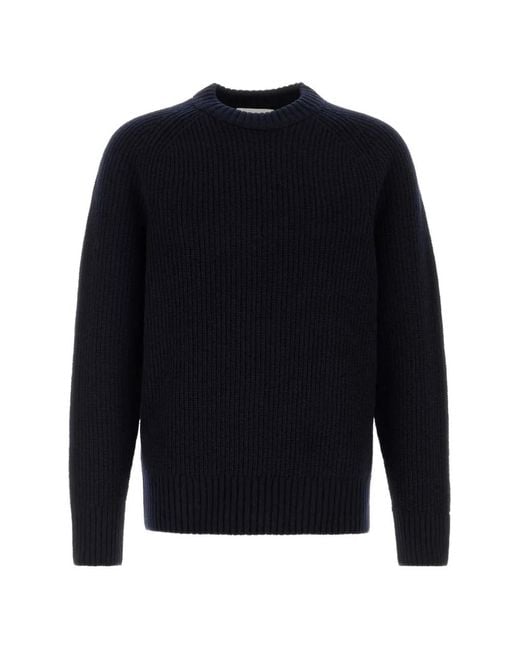 Closed Blue Ribbed-Knit Wool Sweater for men