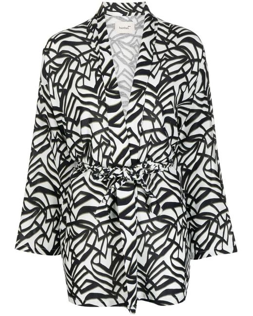 Bambah Black Geometric-Print Wrap Blouse