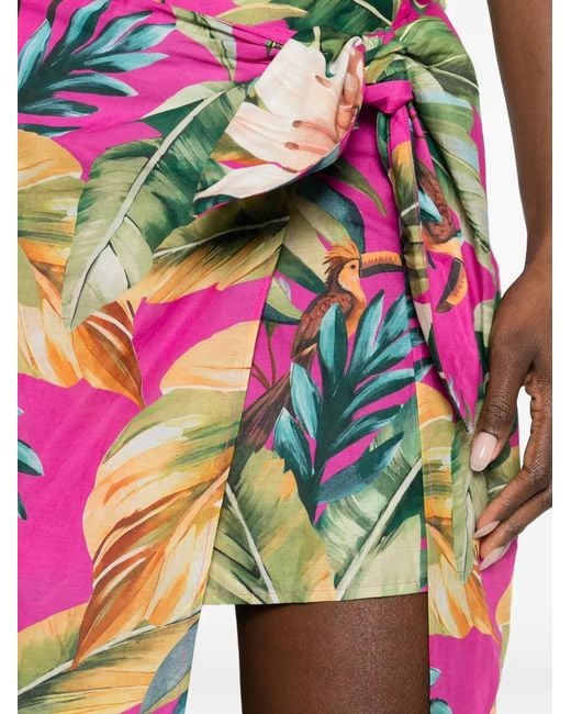 Farm Rio Pink Tie Floral Midi Skirt