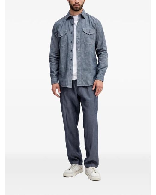 Benetton Blue Chest-Pockets Buttoned Shirt for men