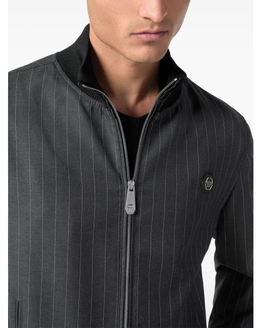 Philipp Plein Black Pinstriped Bomber Jacket for men
