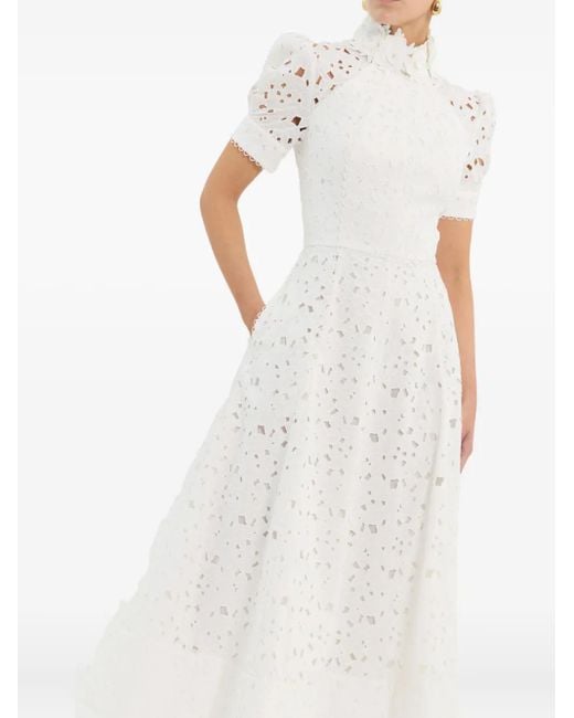 Rebecca Vallance White Embroidered Midi Dress