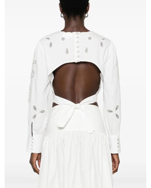 Sandro White Floral-Embroidered Blouse