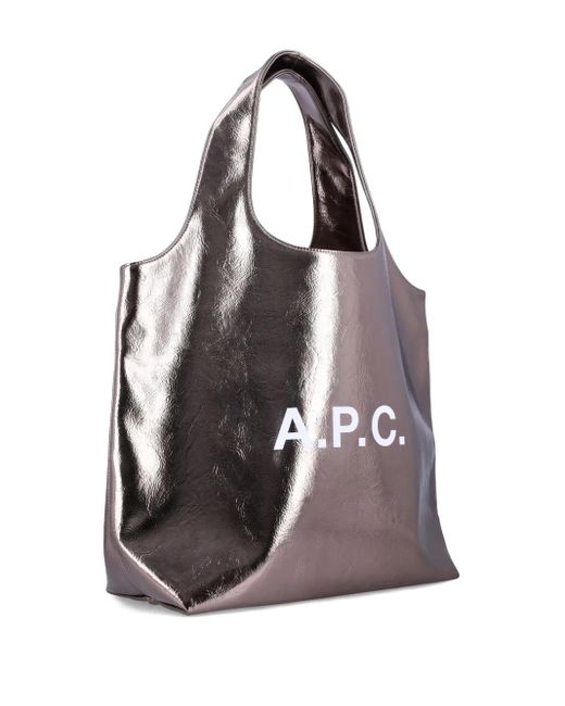 A.P.C. Gray Large Ninon Metallic Logo Tote Bag