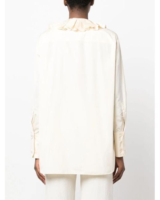 Jil Sander Natural Ruffle-Collar Long-Sleeve Blouse
