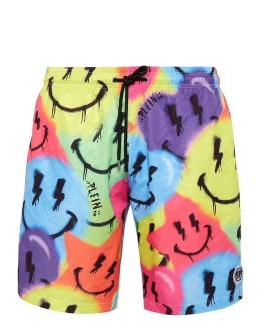 Philipp Plein Multicolor Smiley Face-Print Swim Trunks for men
