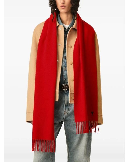 AMI Red Wool Scarf With Ami De Coeur
