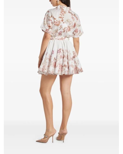 Hemant & Nandita White Diza floral belted mini dress