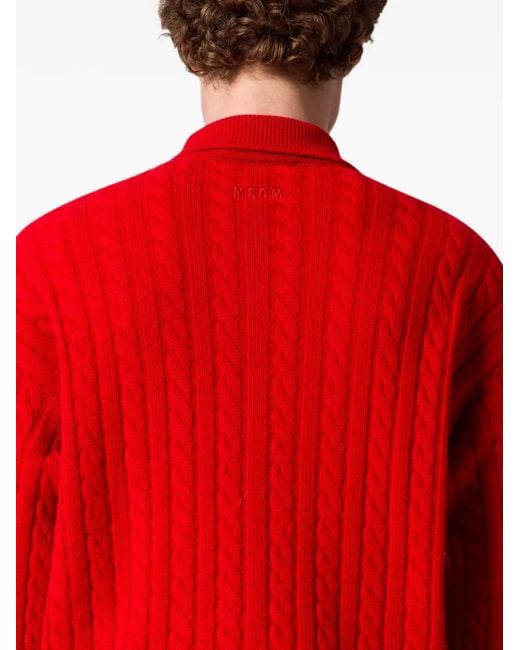 MSGM Red Cable-Knit Polo Shirt for men