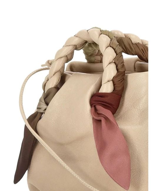 Hereu Natural Small Bombom Braided-Handle Drawstring Tote Bag