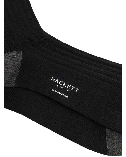 Hackett Black Ribbed-Knit Contrast-Trim Socks for men