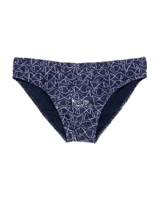 Moschino Blue Fish-Print Swimming Trunks for men