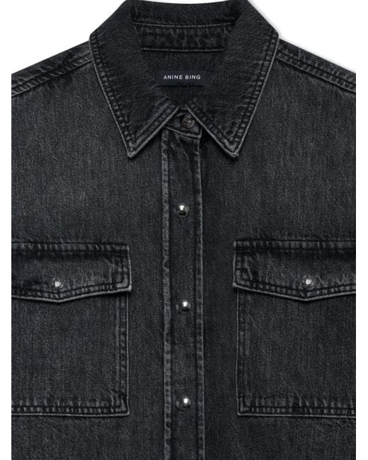Anine Bing Black Paxton Double-Pocket Denim Shirt