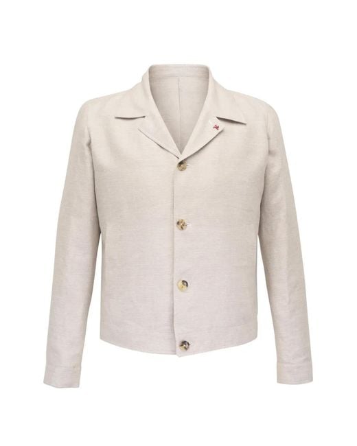 Isaia White Pin-Detail Button-Up Shirt Jacket for men