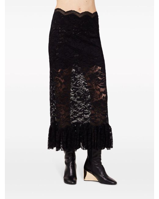 Rabanne Black High-waist Lace Midi Skirt
